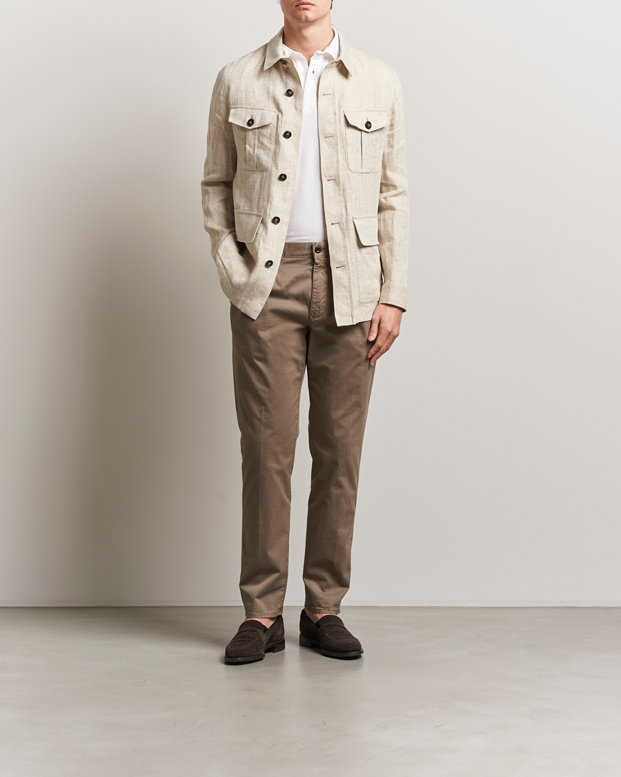 Herre | Jakker | Incotex | Herringbone Linen Sahariana Beige