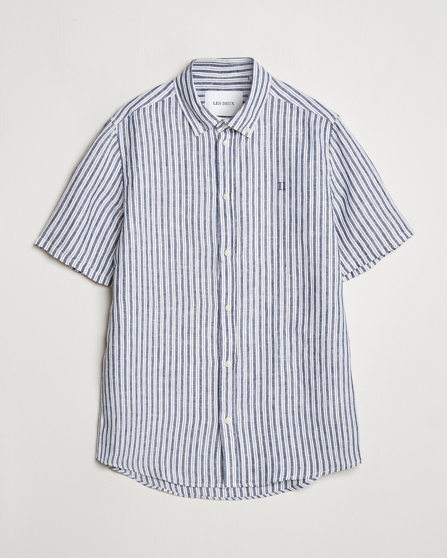 Herre | Skjorter | LES DEUX | Kris Linen Short Sleeve Shirt Ivory/Blueprint