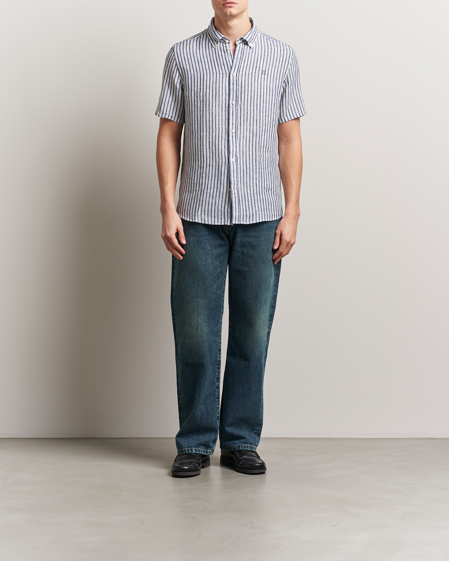Herre | Skjorter | LES DEUX | Kris Linen Short Sleeve Shirt Ivory/Blueprint