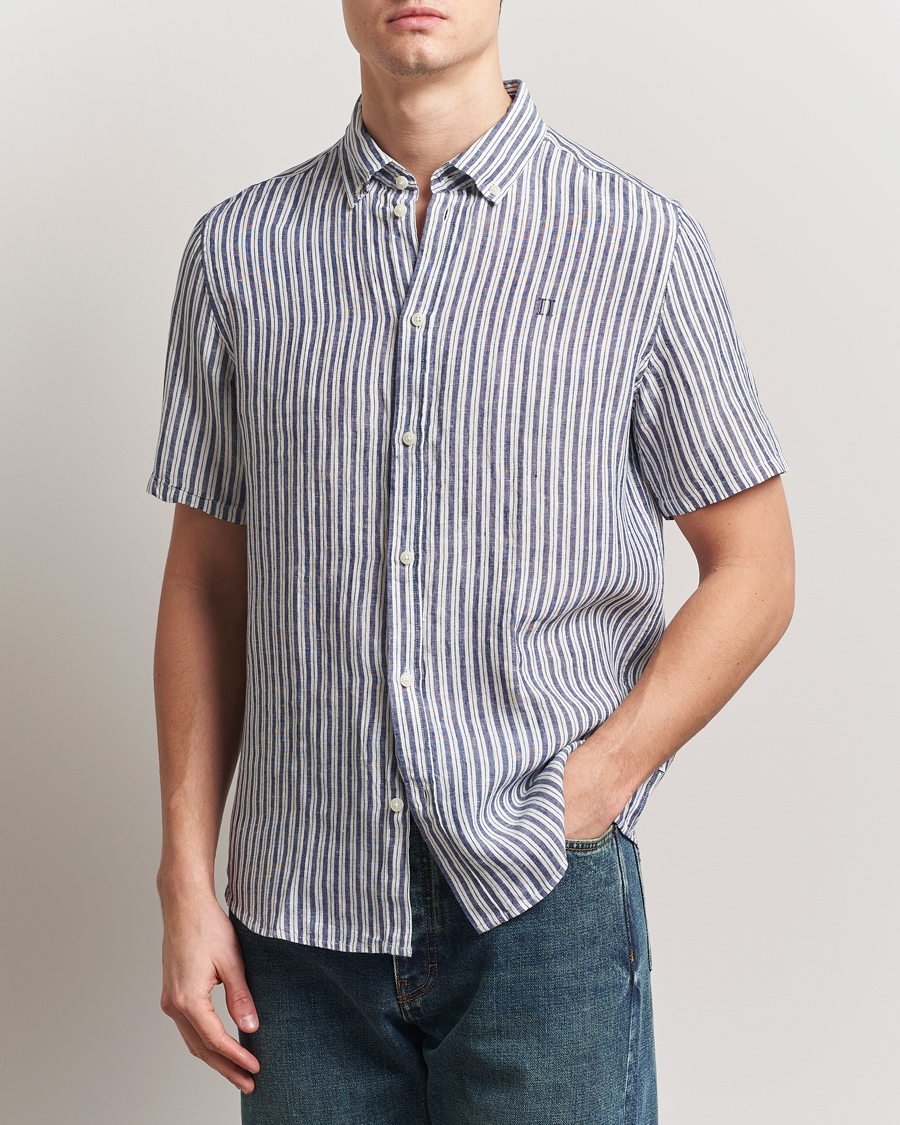 Herre | Skjorter | LES DEUX | Kris Linen Short Sleeve Shirt Ivory/Blueprint