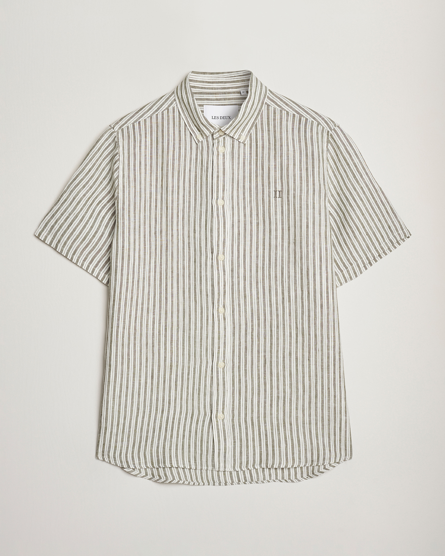 Herre | Skjorter | LES DEUX | Kris Linen Short Sleeve Shirt Ivory/Green