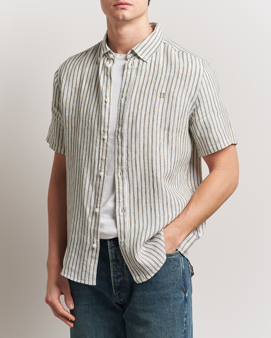 Herre | Skjorter | LES DEUX | Kris Linen Short Sleeve Shirt Ivory/Green