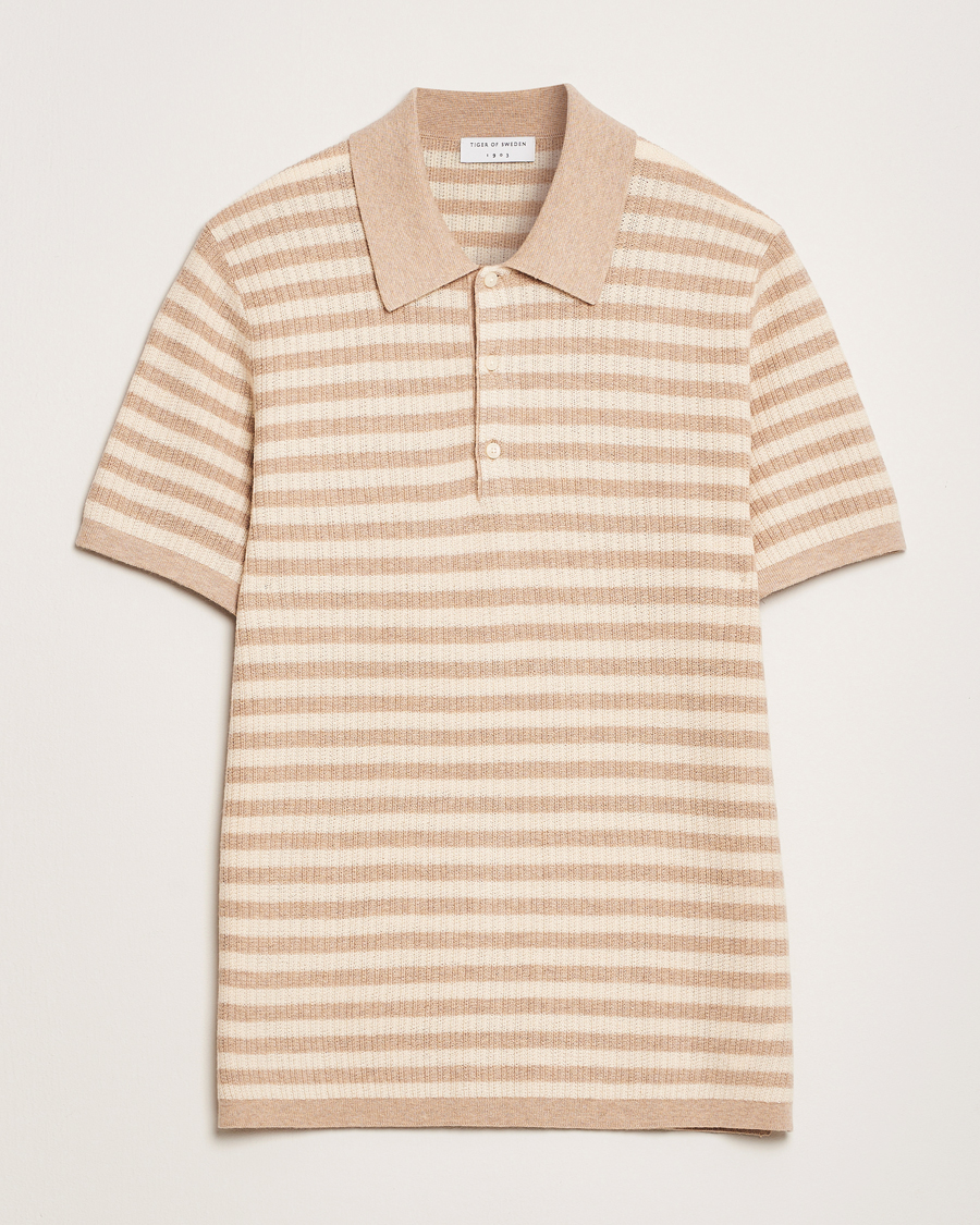 Herre | Pikéer | Tiger of Sweden | Erros Knitted Striped Polo Practical Beige