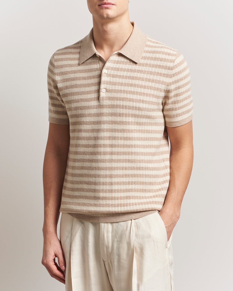 Herre | Pikéer | Tiger of Sweden | Erros Knitted Striped Polo Practical Beige