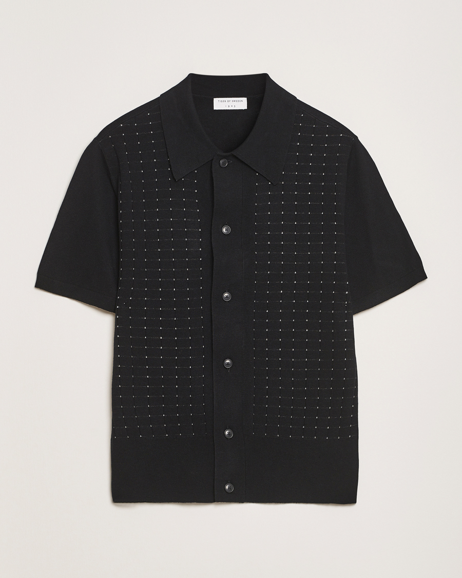 Herre | Skjorter | Tiger of Sweden | Araawen Knitted Short Sleeve Shirt Black
