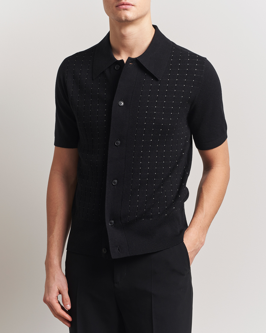 Herre | Skjorter | Tiger of Sweden | Araawen Knitted Short Sleeve Shirt Black