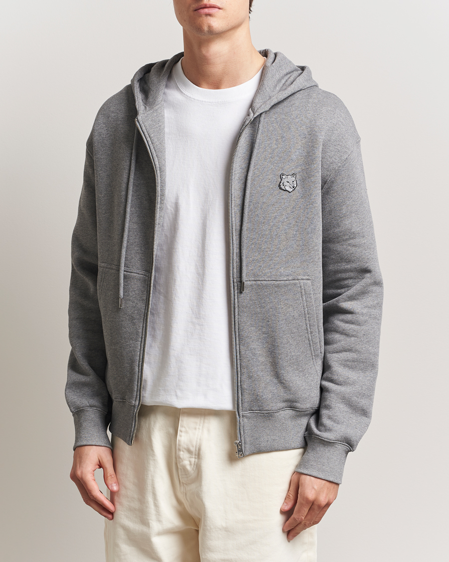 Herre | Gensere | Maison Kitsuné | Tonal Fox Head Full Zip Hoodie Medium Grey Melange