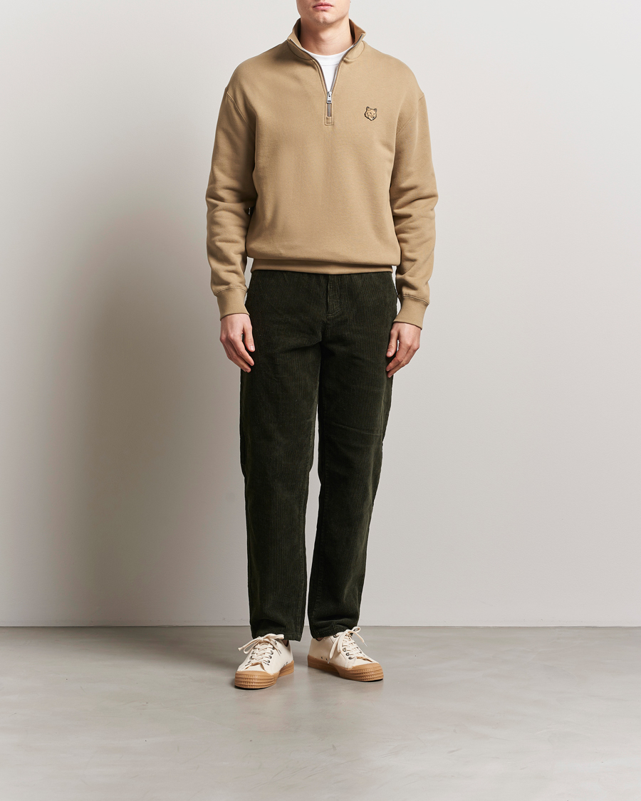 Herre | Gensere | Maison Kitsuné | Tonal Fox Head Half Zip Sweatshirt Cardamon
