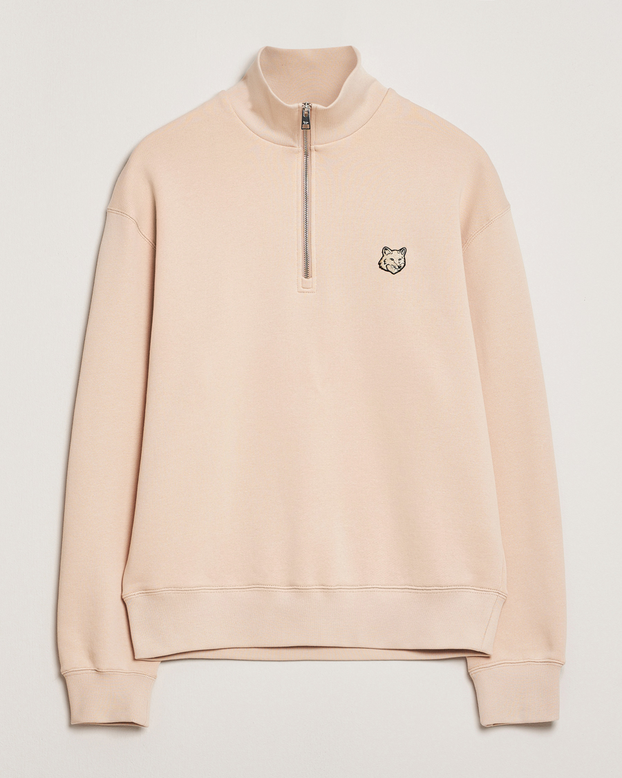 Herre | Gensere | Maison Kitsuné | Tonal Fox Head Half Zip Sweatshirt Smoke Beige