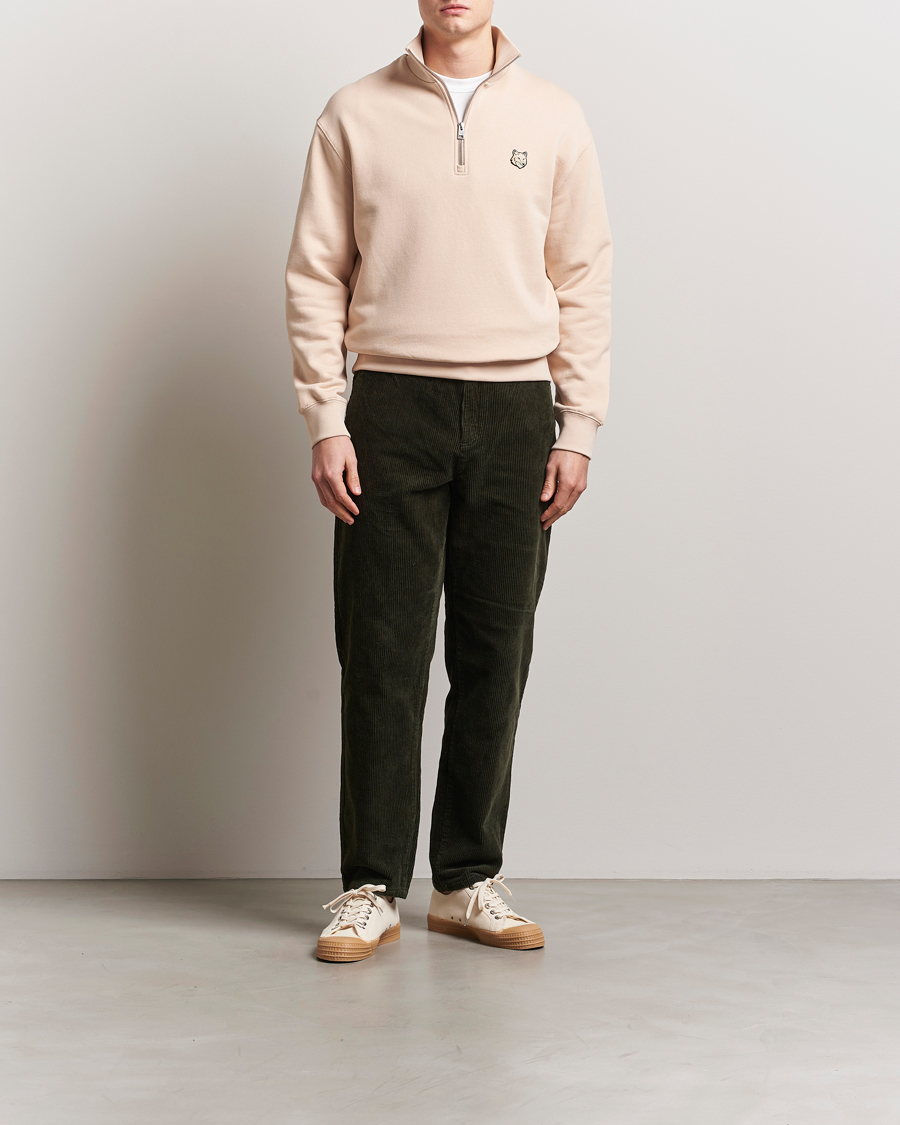Herre | Gensere | Maison Kitsuné | Tonal Fox Head Half Zip Sweatshirt Smoke Beige