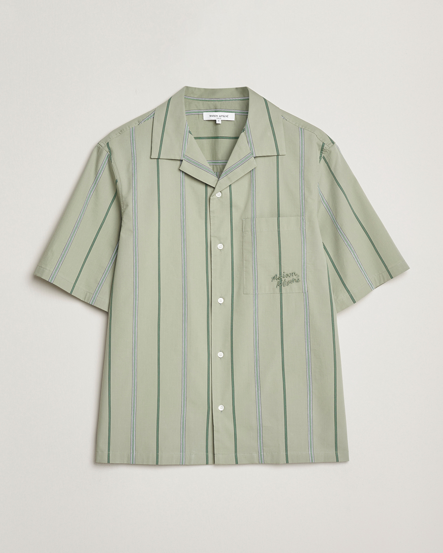 Herre | Skjorter | Maison Kitsuné | Resort Striped Short Sleeve Shirt Vert De Gris