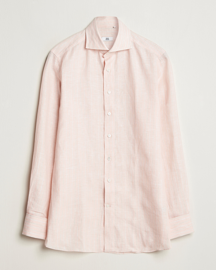 Herre | Skjorter | 100Hands | Cut Away Double Cuff Striped Linen Shirt Pink