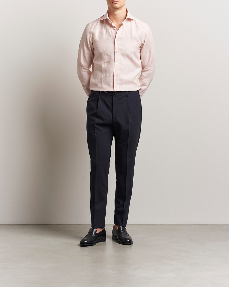 Herre | Skjorter | 100Hands | Cut Away Double Cuff Striped Linen Shirt Pink