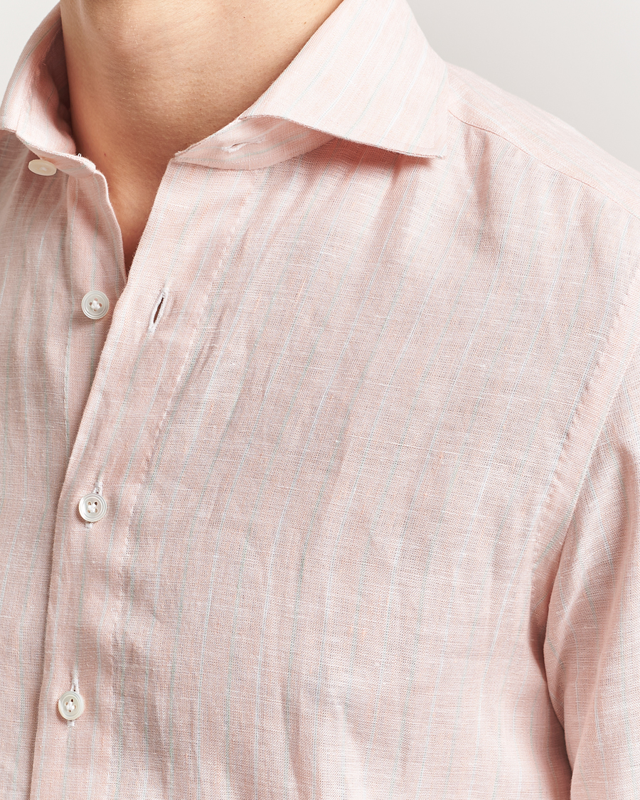 Herre | Skjorter | 100Hands | Cut Away Double Cuff Striped Linen Shirt Pink