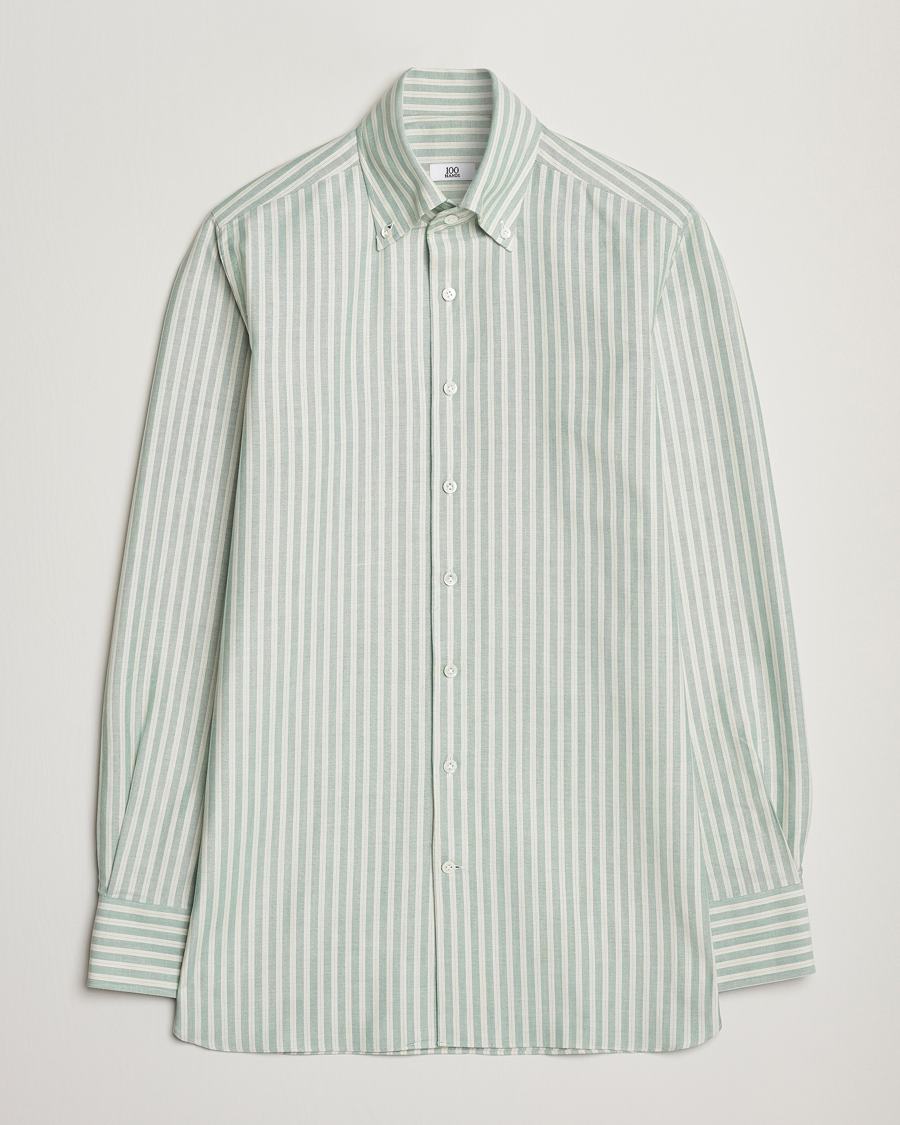 Herre | Skjorter | 100Hands | Striped Japan Oxford Button Under Shirt Green
