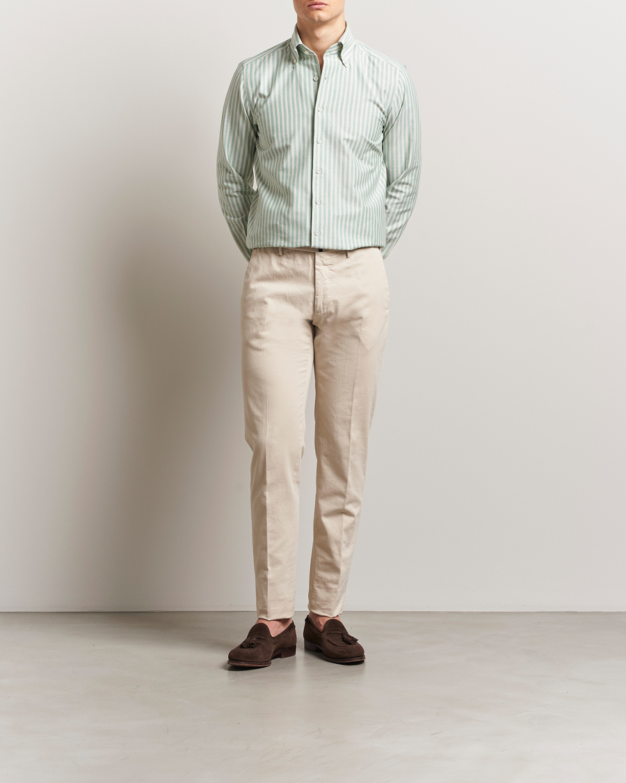 Herre | Skjorter | 100Hands | Striped Japan Oxford Button Under Shirt Green