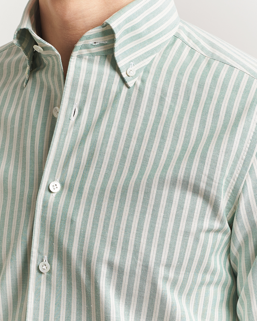 Herre | Skjorter | 100Hands | Striped Japan Oxford Button Under Shirt Green