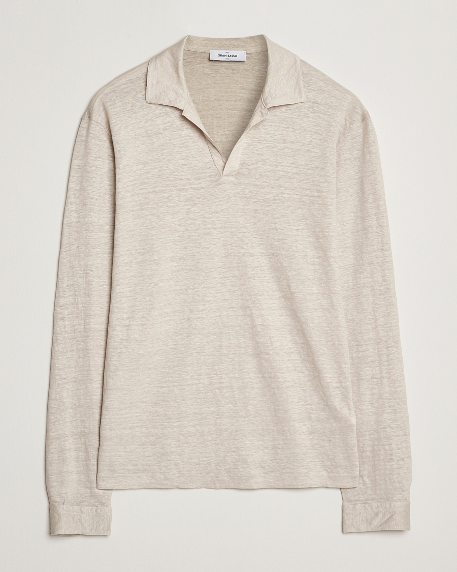 Herre | Pikéer | Gran Sasso | Washed Linen Long Sleeve Polo Beige Melange