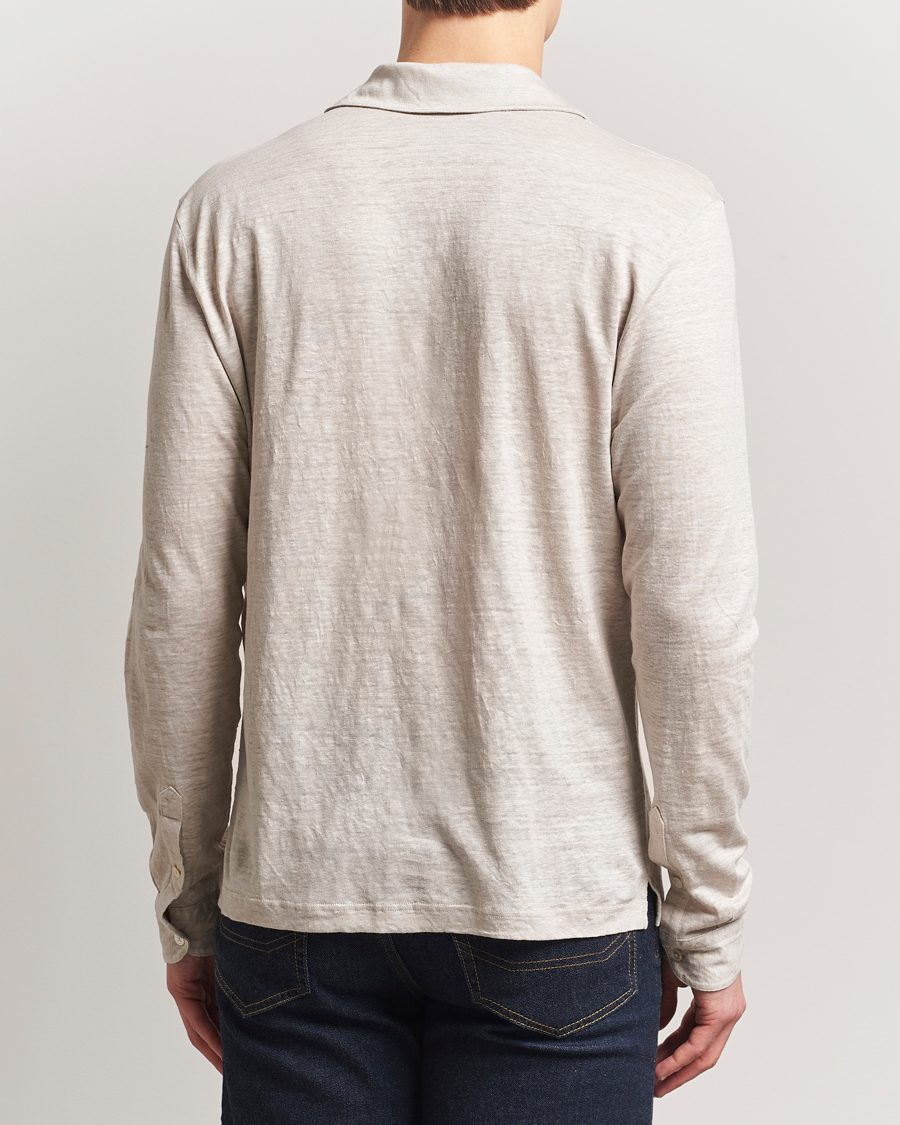 Herre | Pikéer | Gran Sasso | Washed Linen Long Sleeve Polo Beige Melange