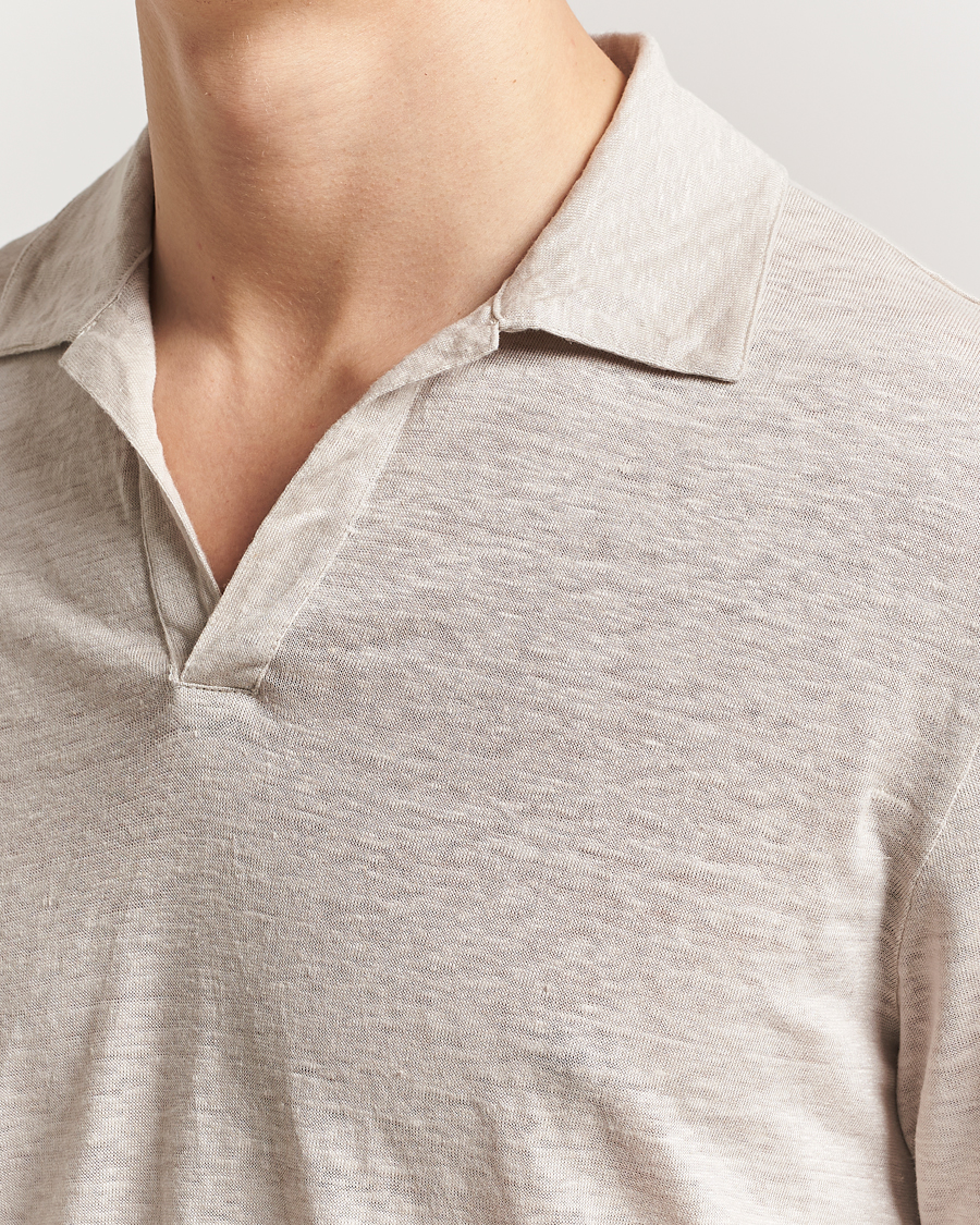 Herre | Pikéer | Gran Sasso | Washed Linen Long Sleeve Polo Beige Melange