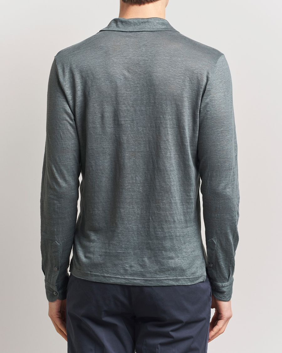 Herre | Gensere | Gran Sasso | Washed Linen Long Sleeve Polo Green Melange