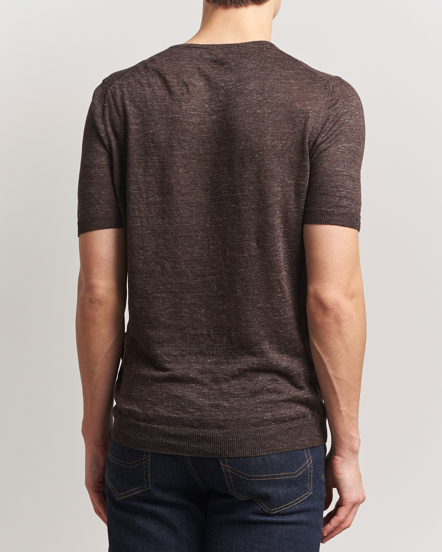 Herre | T-Shirts | Gran Sasso | Knitted Linen T-Shirt Dark Brown Melange