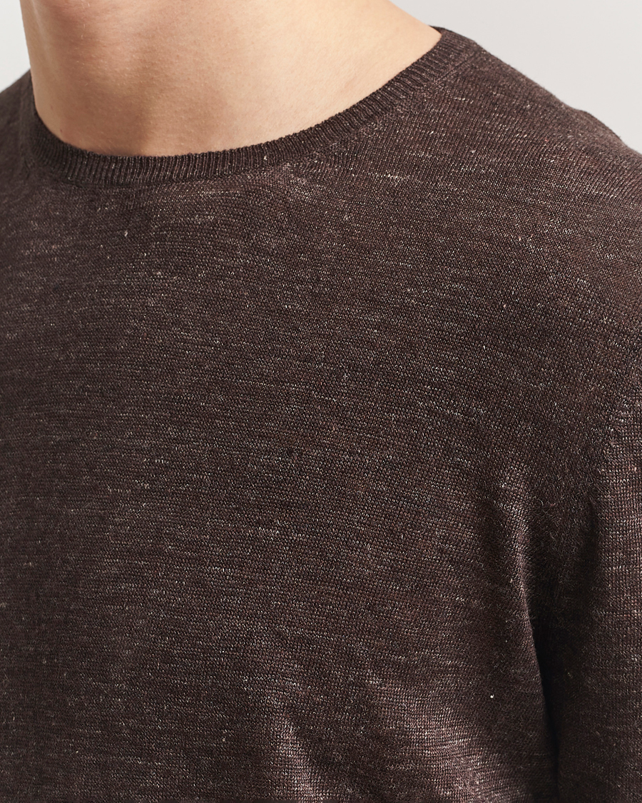 Herre | T-Shirts | Gran Sasso | Knitted Linen T-Shirt Dark Brown Melange