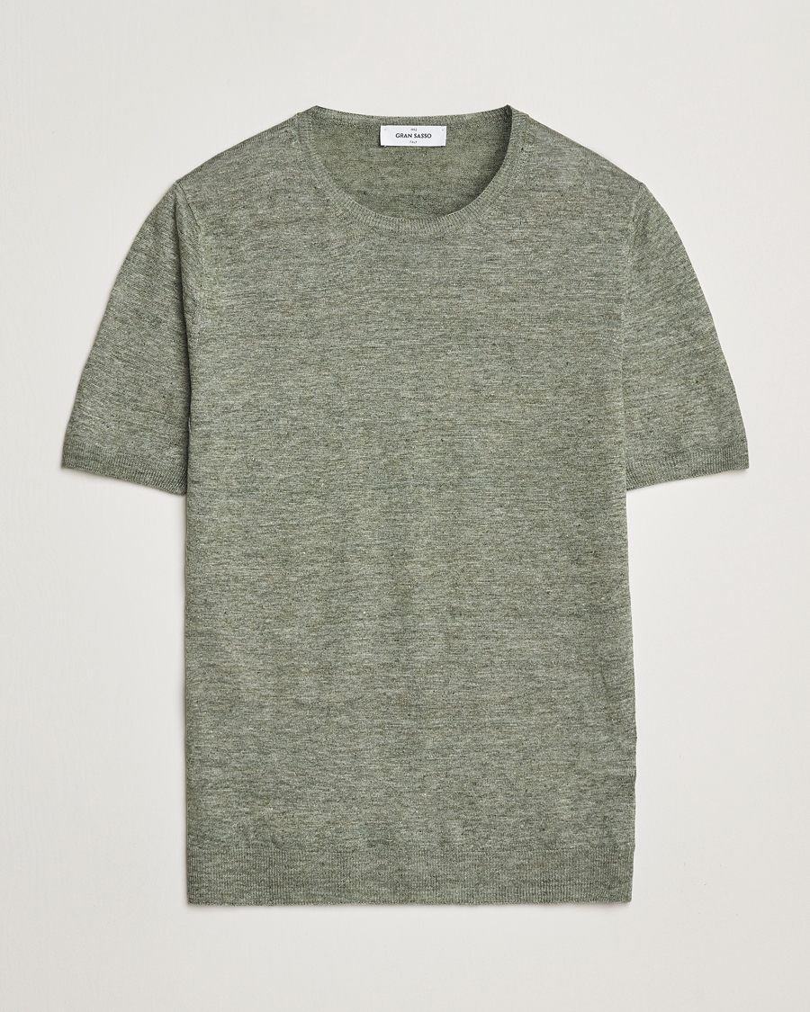 Herre | T-Shirts | Gran Sasso | Knitted Linen T-Shirt Green Melange