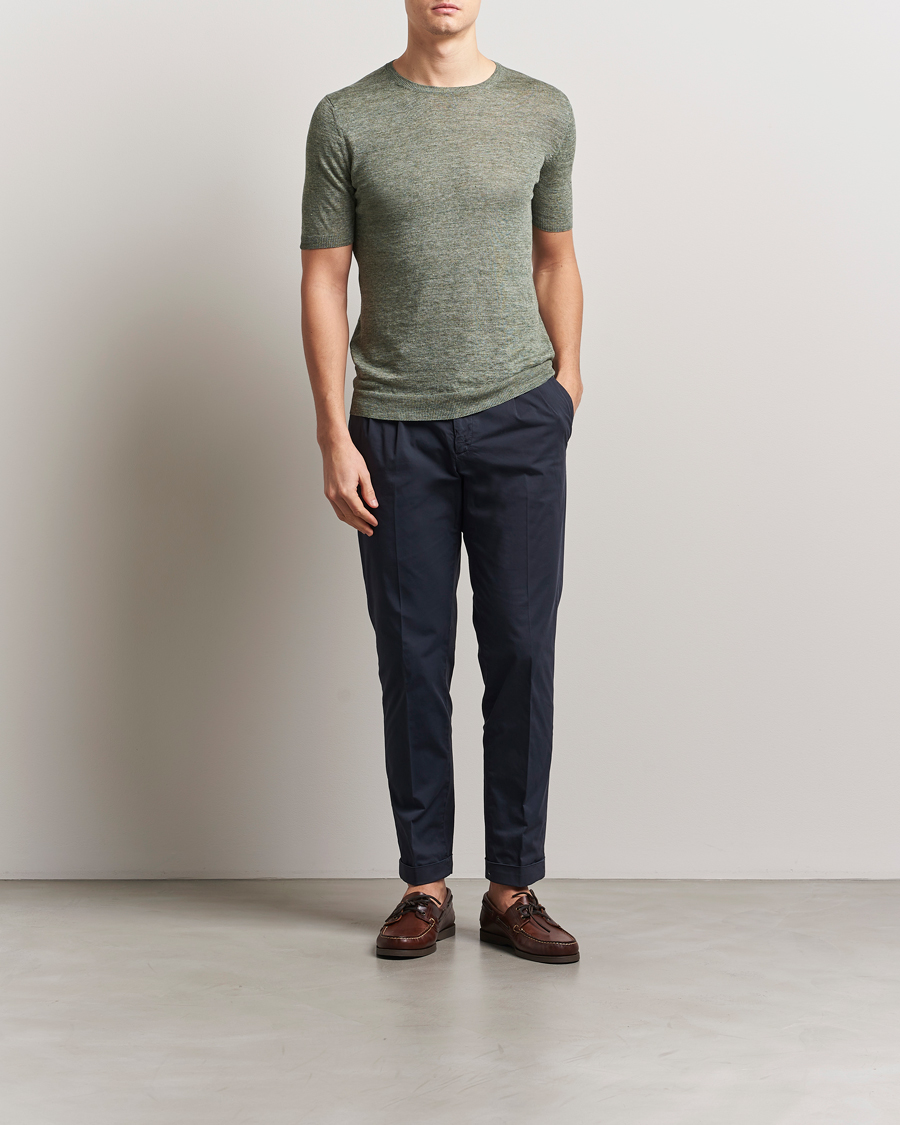 Herre | T-Shirts | Gran Sasso | Knitted Linen T-Shirt Green Melange