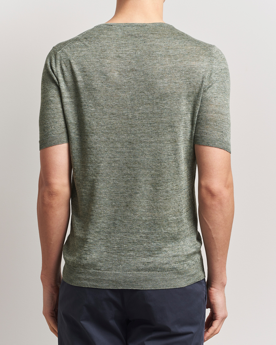 Herre | T-Shirts | Gran Sasso | Knitted Linen T-Shirt Green Melange