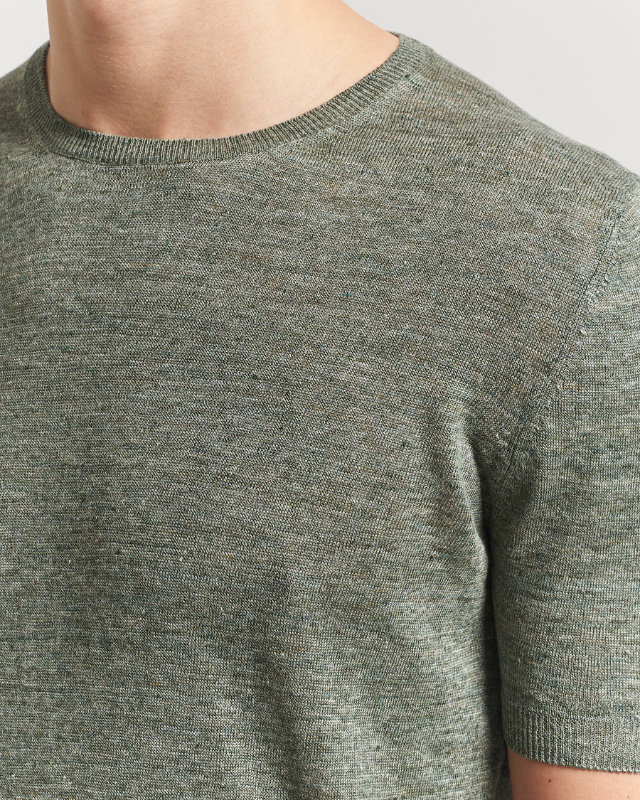 Herre | T-Shirts | Gran Sasso | Knitted Linen T-Shirt Green Melange