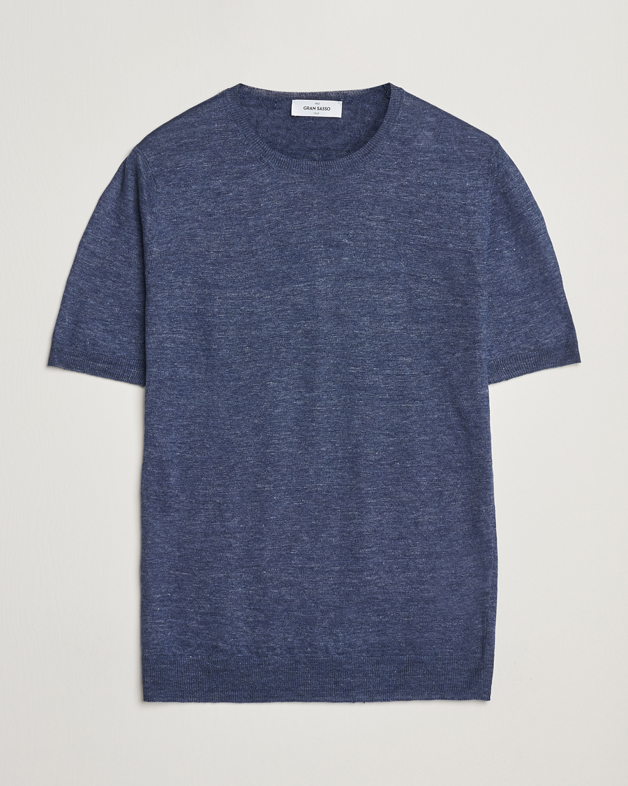 Herre | T-Shirts | Gran Sasso | Knitted Linen T-Shirt Navy Melange