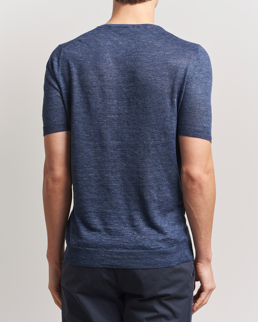 Herre | T-Shirts | Gran Sasso | Knitted Linen T-Shirt Navy Melange