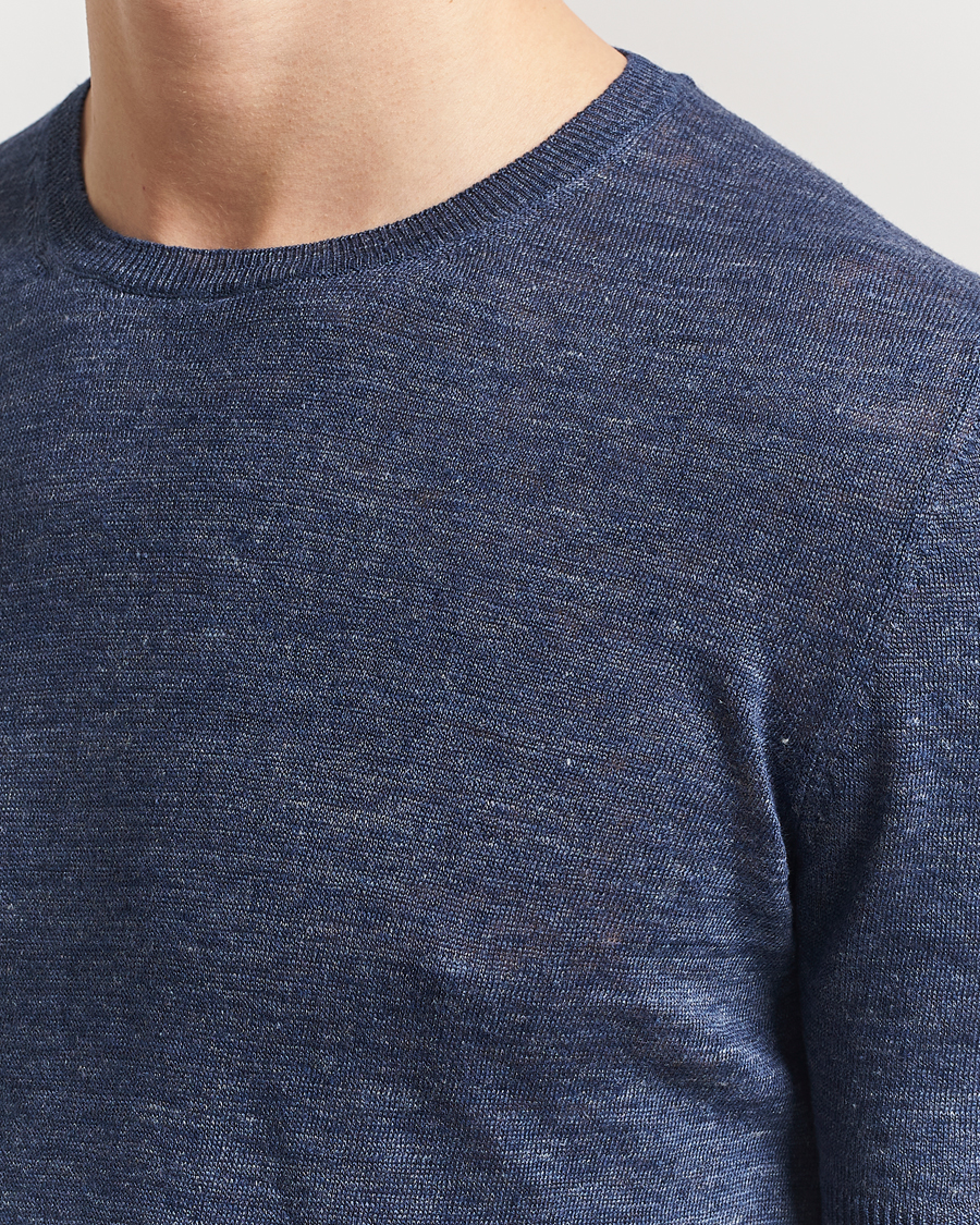 Herre | T-Shirts | Gran Sasso | Knitted Linen T-Shirt Navy Melange