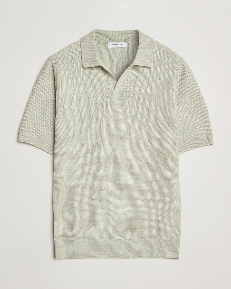 Herre | Pikéer | Gran Sasso | Linen/Cotton Open Collar Polo Light Green