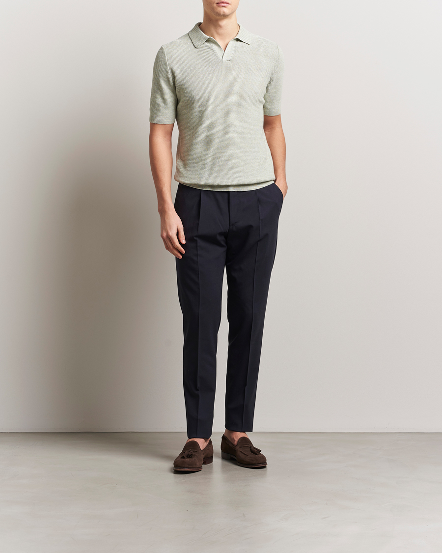 Herre | Pikéer | Gran Sasso | Linen/Cotton Open Collar Polo Light Green