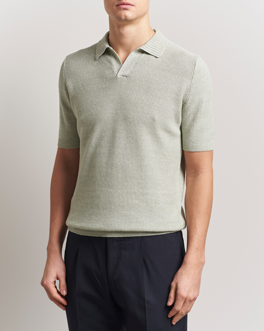 Herre | Pikéer | Gran Sasso | Linen/Cotton Open Collar Polo Light Green