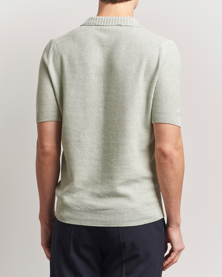 Herre | Pikéer | Gran Sasso | Linen/Cotton Open Collar Polo Light Green