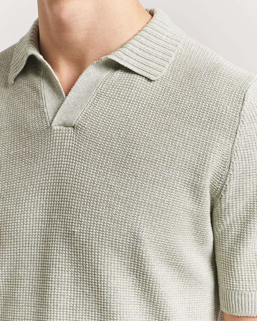 Herre | Pikéer | Gran Sasso | Linen/Cotton Open Collar Polo Light Green