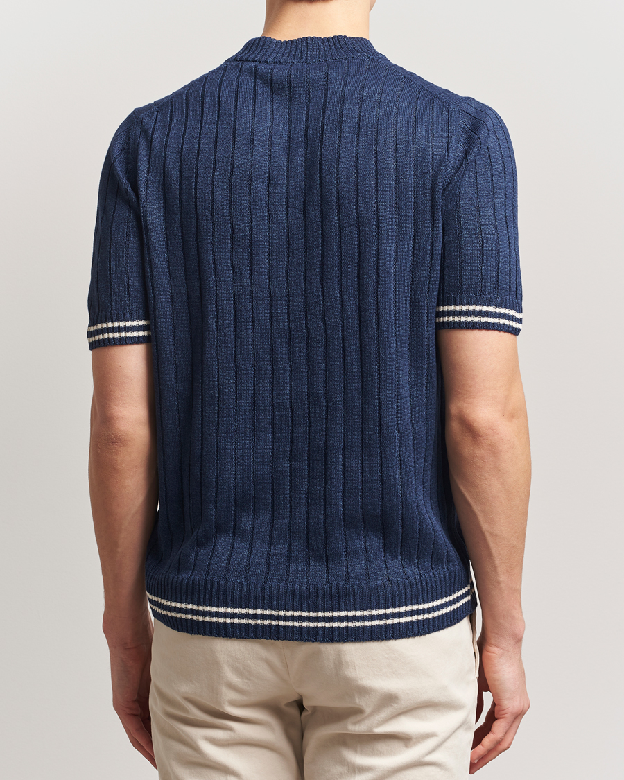 Herre | T-Shirts | Gran Sasso | Linen/Cotton Structured T-Shirt Navy