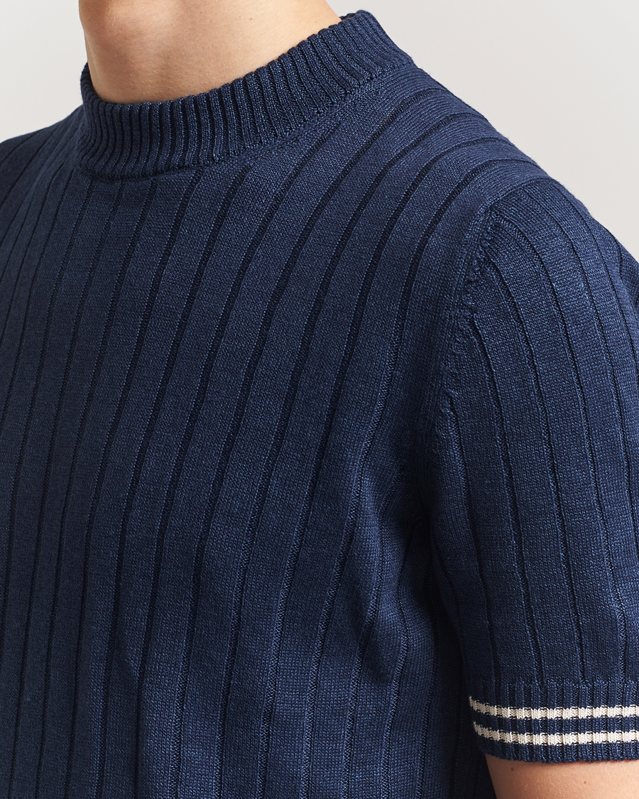Herre | T-Shirts | Gran Sasso | Linen/Cotton Structured T-Shirt Navy