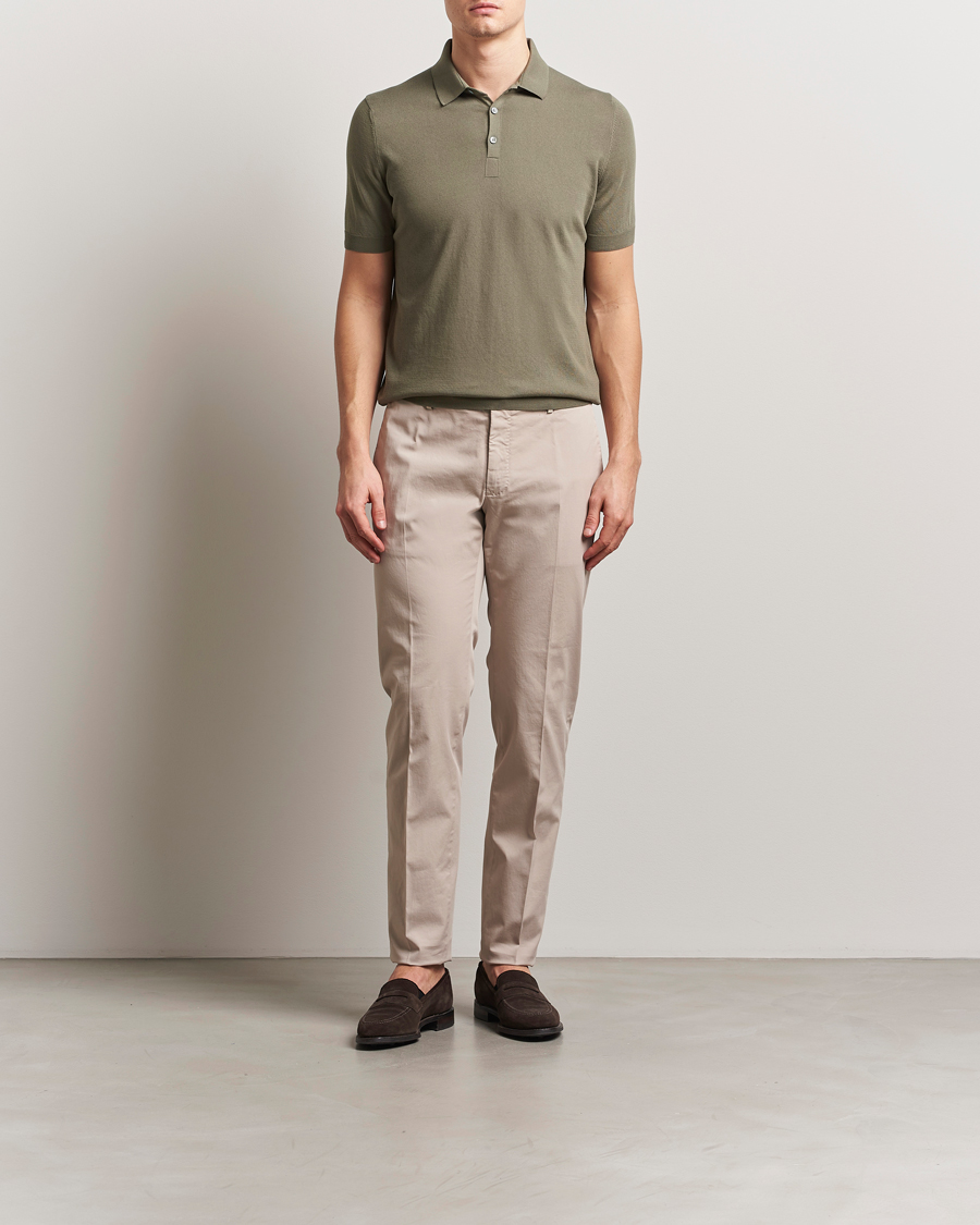 Herre | Pikéer | Gran Sasso | Cotton Knitted Polo Olive Melange