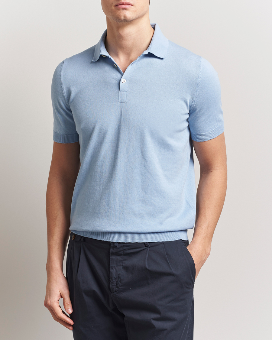 Herre | Pikéer | Gran Sasso | Cotton Knitted Polo Blue Melange
