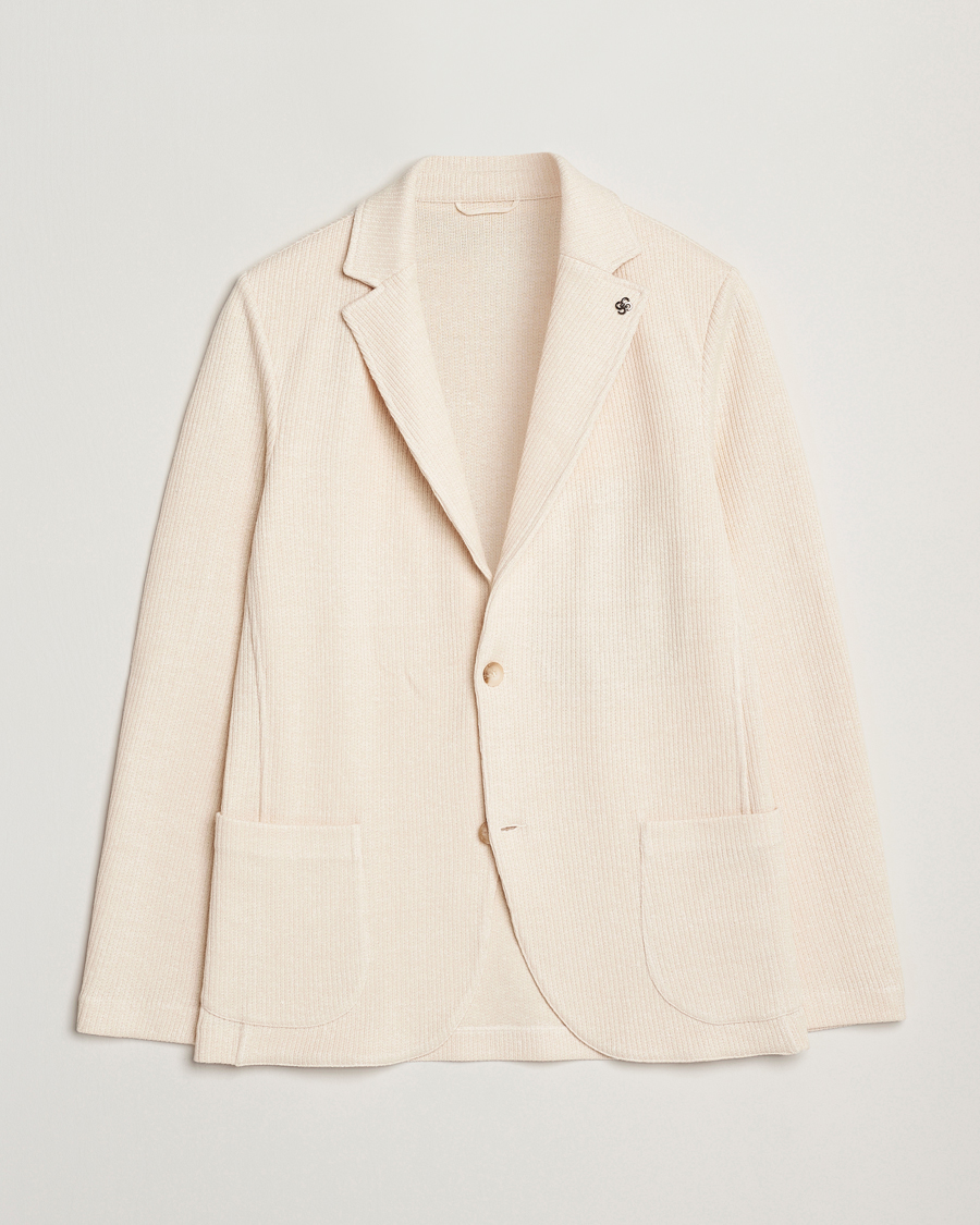 Herre | Dressjakker | Gran Sasso | Linen/Cotton Knitted Blazer Cream
