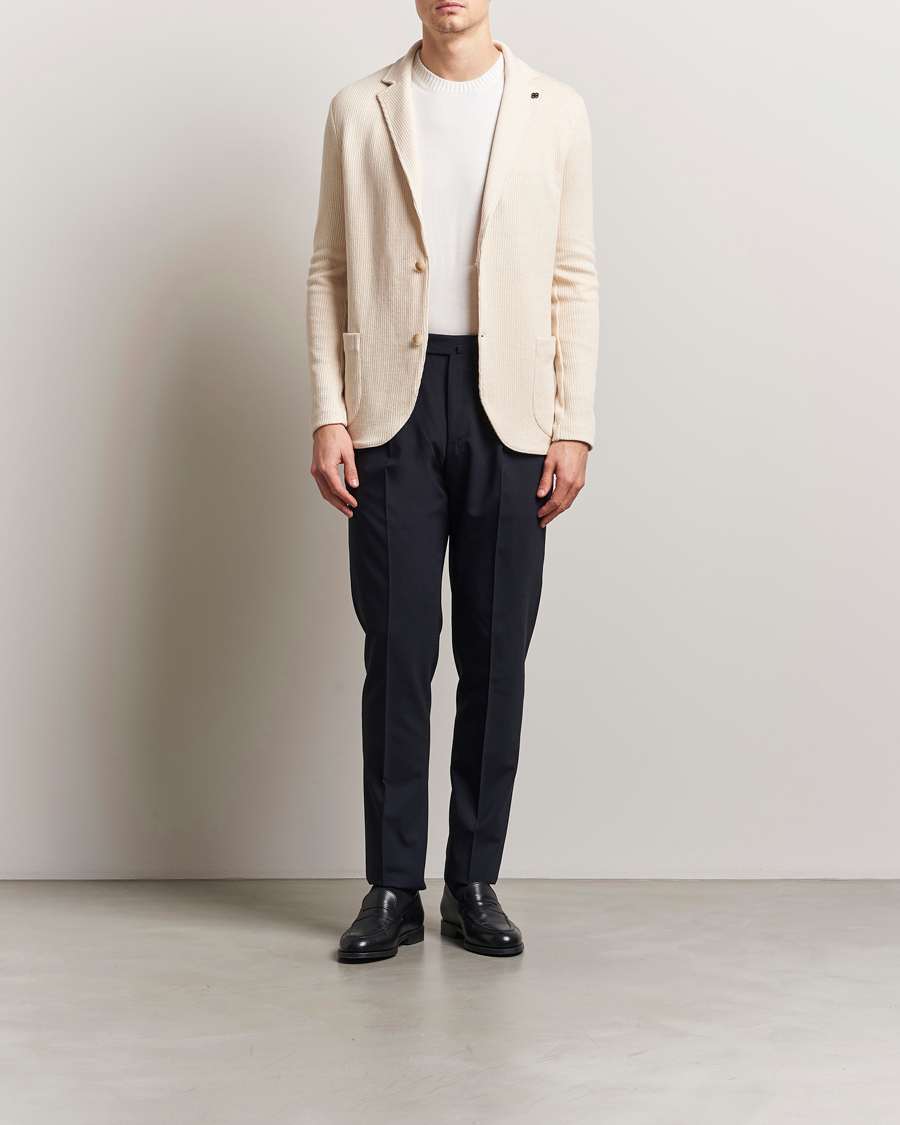 Herre | Dressjakker | Gran Sasso | Linen/Cotton Knitted Blazer Cream