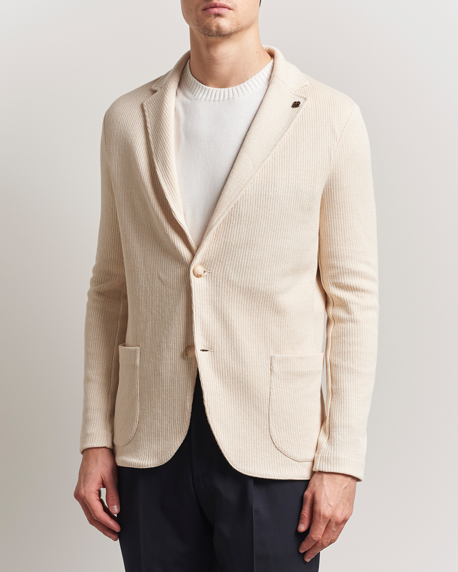 Herre | Dressjakker | Gran Sasso | Linen/Cotton Knitted Blazer Cream