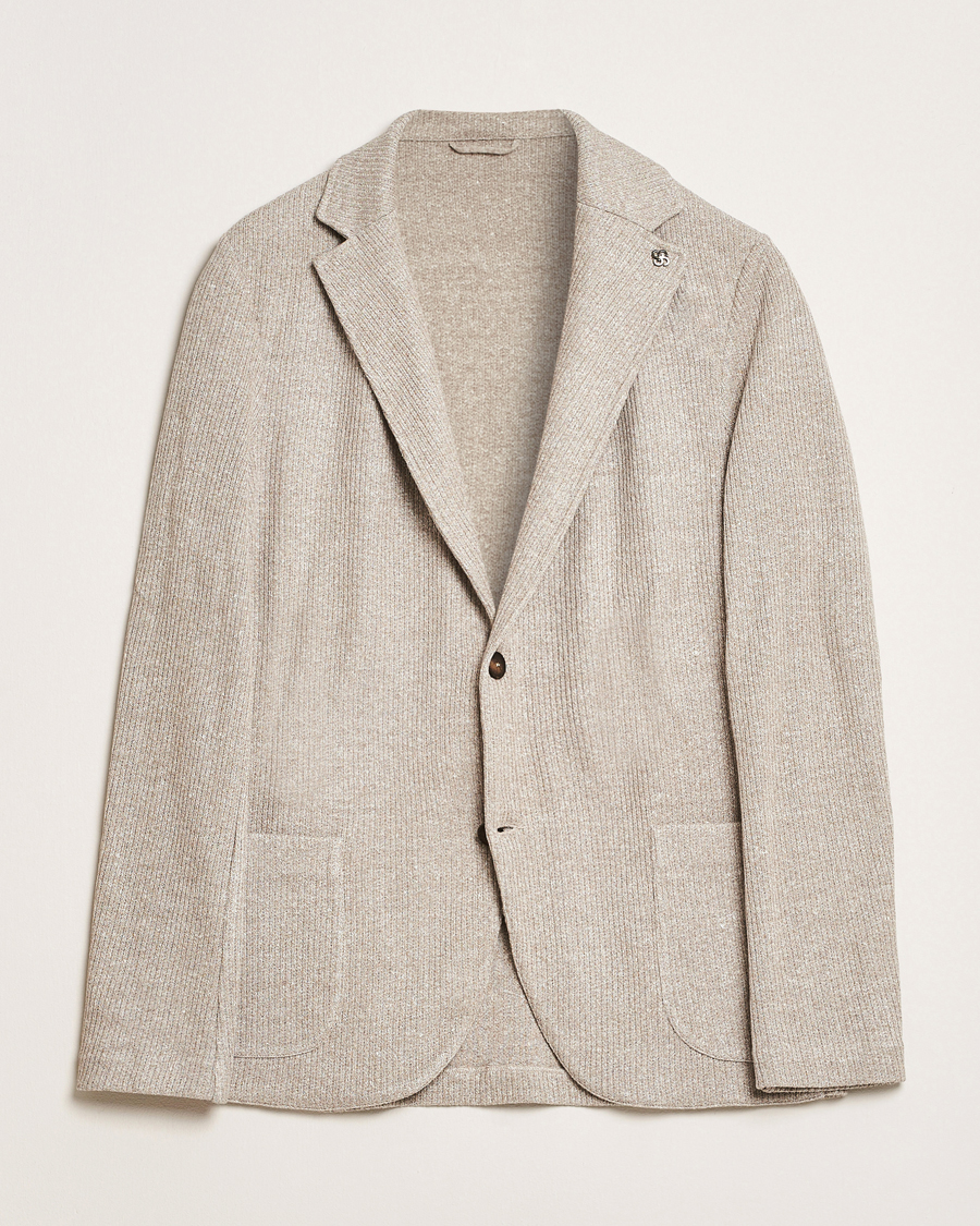 Herre | Dressjakker | Gran Sasso | Linen/Cotton Knitted Blazer Beige Melange