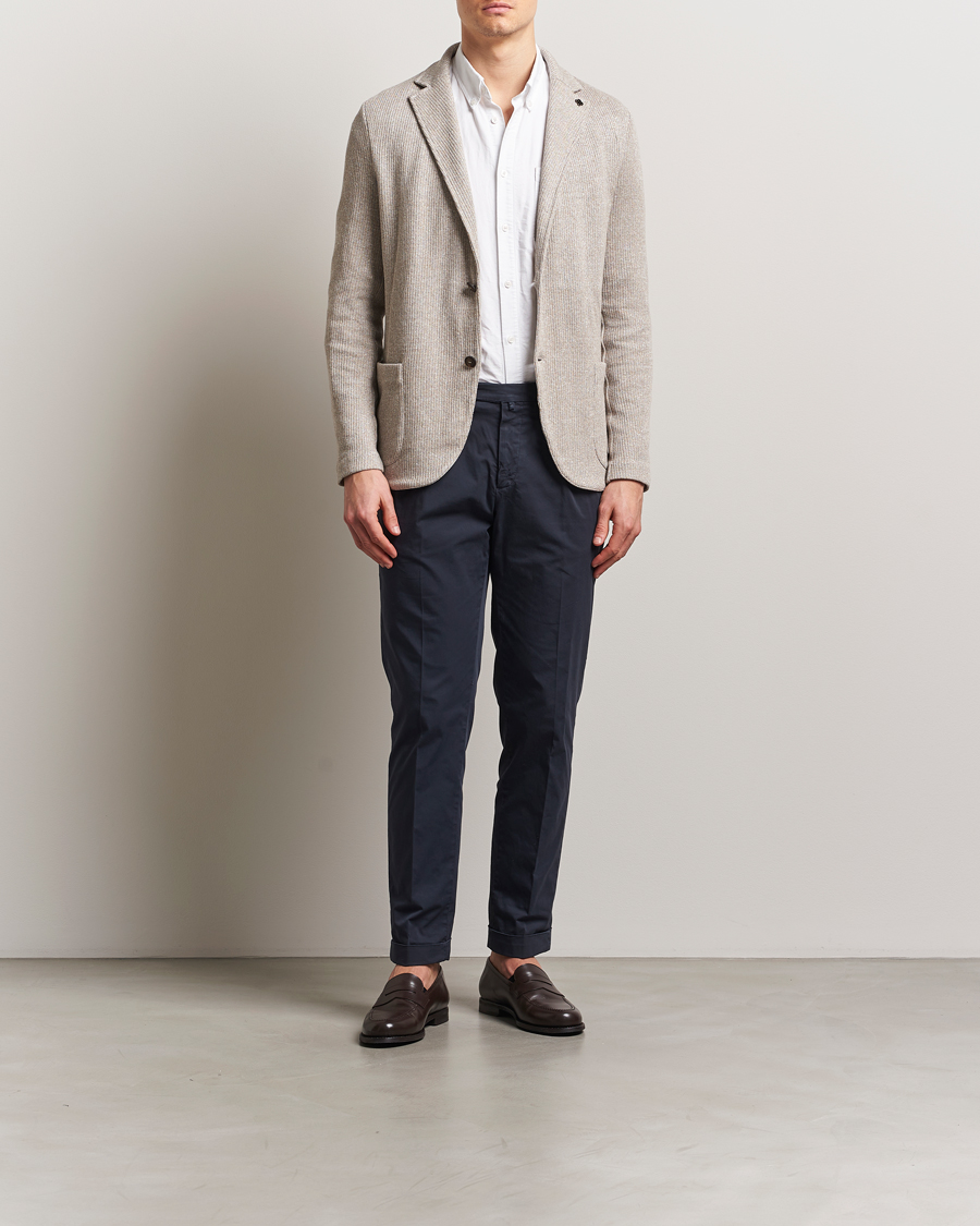 Herre | Dressjakker | Gran Sasso | Linen/Cotton Knitted Blazer Beige Melange