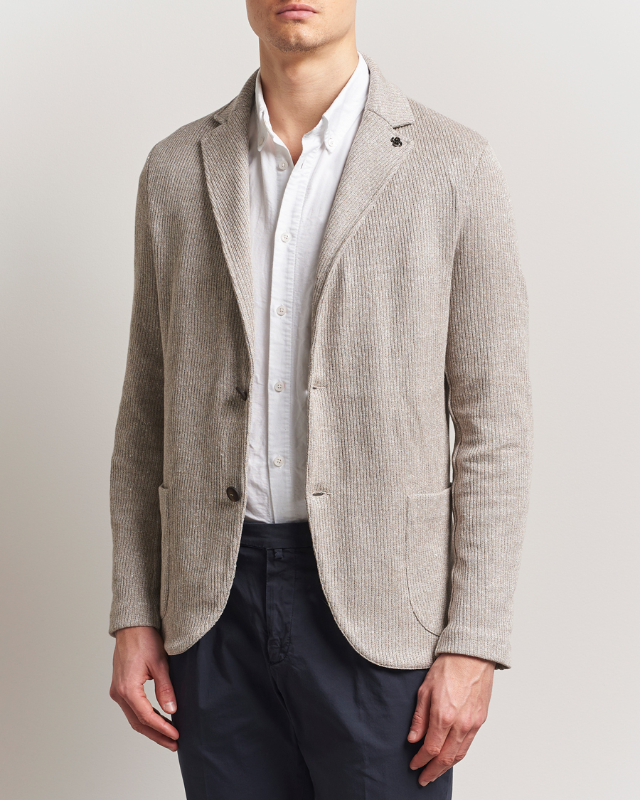 Herre | Dressjakker | Gran Sasso | Linen/Cotton Knitted Blazer Beige Melange