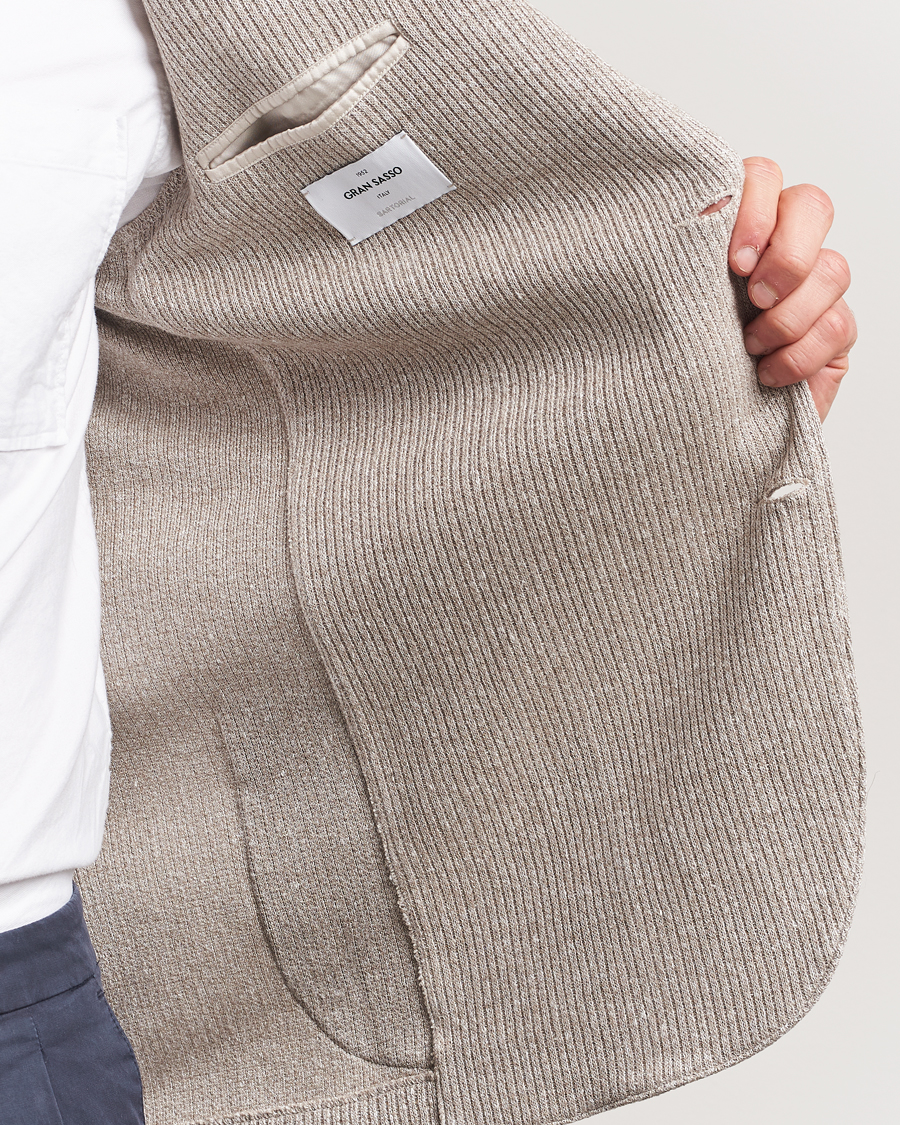 Herre | Dressjakker | Gran Sasso | Linen/Cotton Knitted Blazer Beige Melange